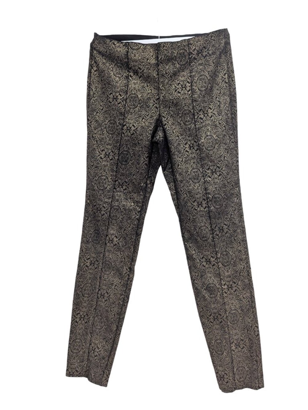 Alfani Black Gold Metallic Baroque Jacquard Mid Rise Pants Size 4 - Picture 2 of 8